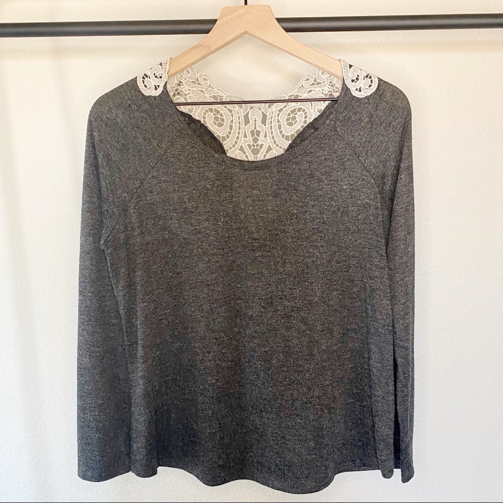 Bo Bel Gray LS Top with Lace Back